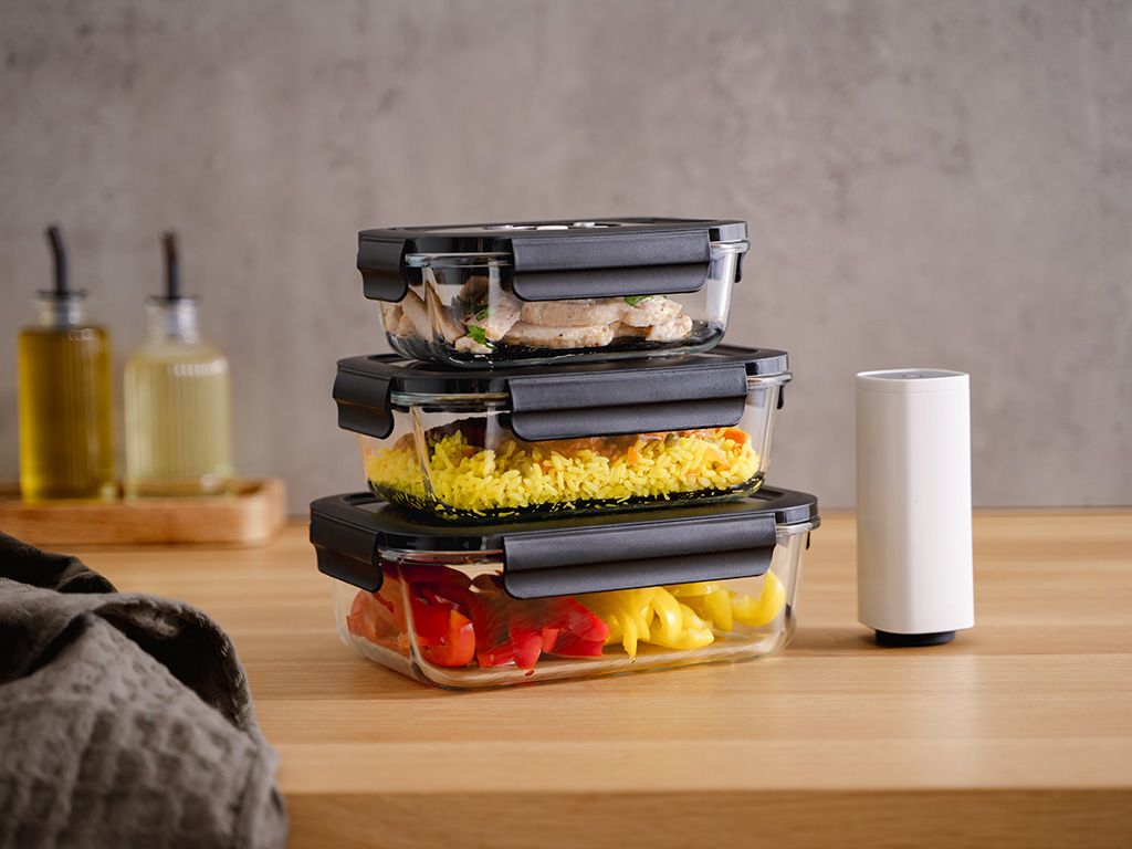 SUORAKULMAINEN VAKUUMI LASISÄILIÖ – 1040ML – SETTI – 4 KPL - 3