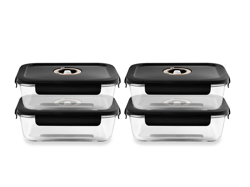 SUORAKULMAINEN VAKUUMI LASISÄILIÖ – 1040ML – SETTI – 4 KPL - 1