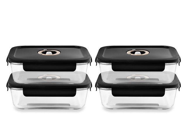 RECTANGLE VACUUM GLASS CONTAINER - 1480ML - SET - 4PC - 1