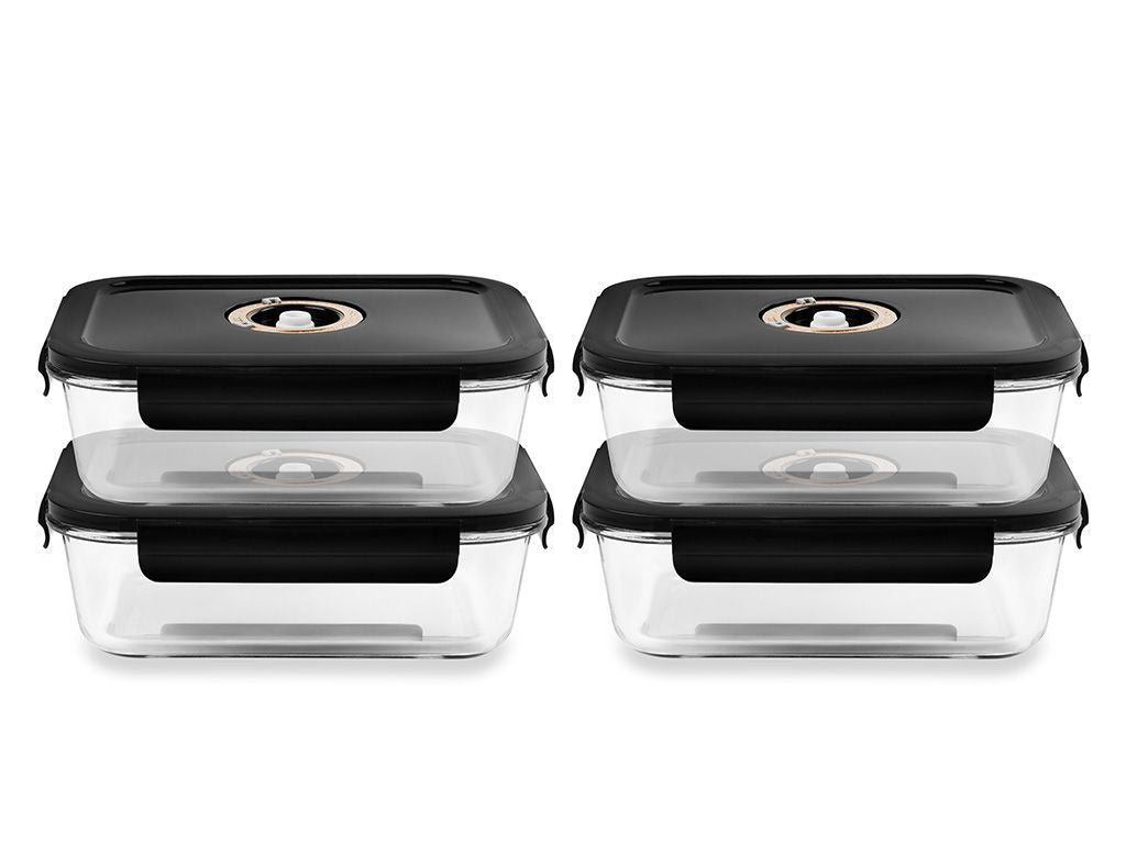 SUORAKULMAINEN VAKUUMI LASISÄILIÖ – 1480ML – SETTI – 4 KPL - 1