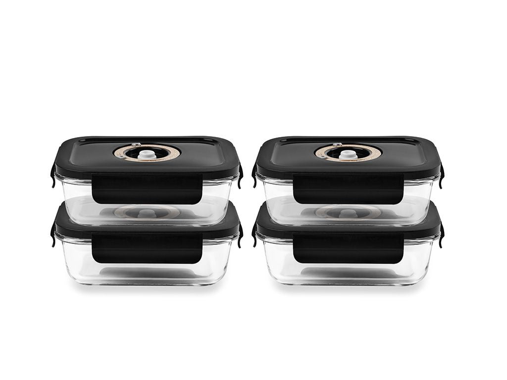 RECTANGLE VACUUM GLASS CONTAINER - 630ML - SET - 4PC - 1
