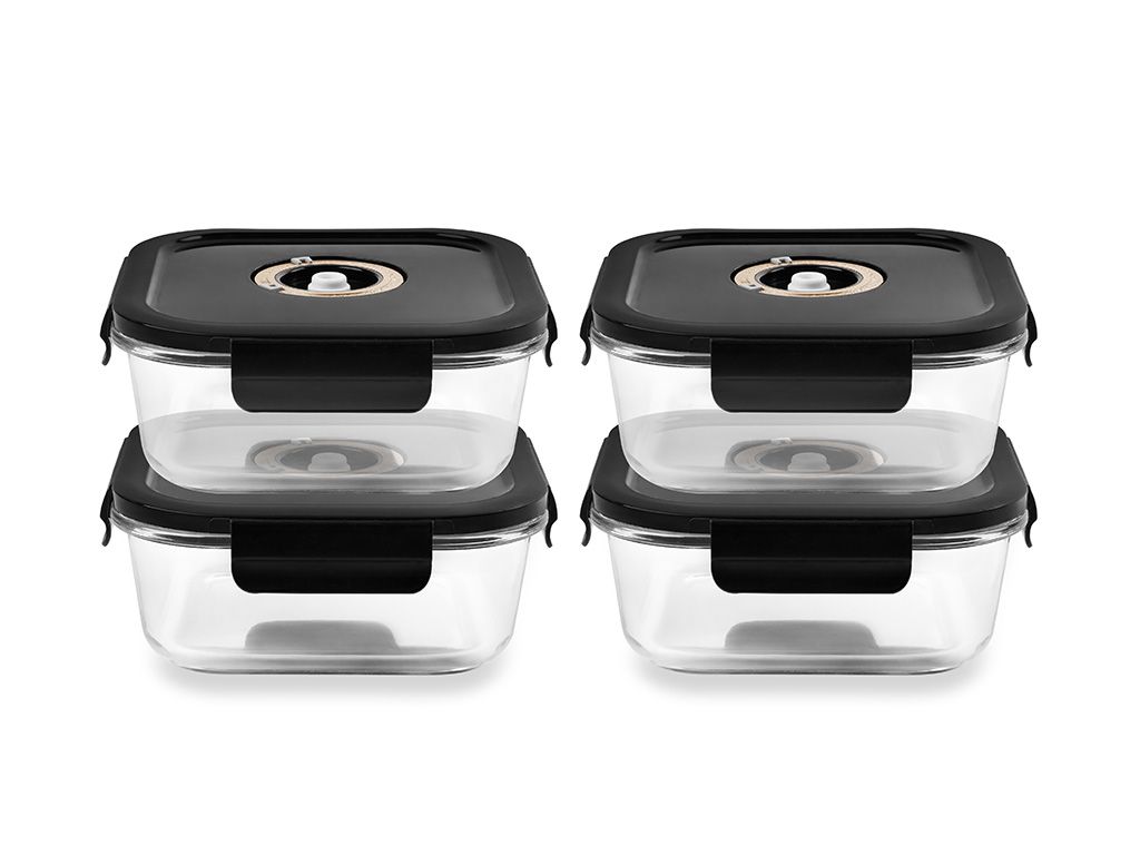 NELIÖN MUOTOINEN VAKUUMI LASISÄILIÖ – 800ML – SETTI – 4 KPL - 1