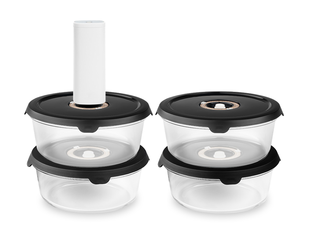 ROUND VACUUM GLASS CONTAINER – 1400ML SET - 4PC - 1