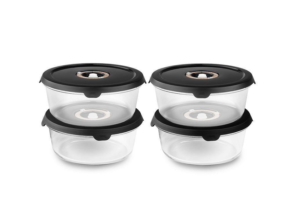 ROUND VACUUM GLASS CONTAINER – 930ML SET - 4PC - 1